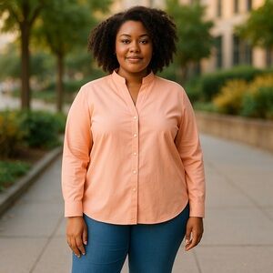 Orvis NWOT Orange Sherbet Long Sleeve Button Down Wrinkle Free Shirt Sz‎ 16